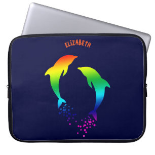 Jumping-Regenbogen-Delfine mit Blasen Laptopschutzhülle