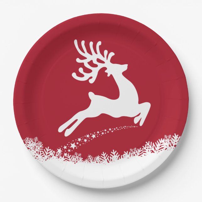 Jumping Rentier-Teller Pappteller (Vorderseite)