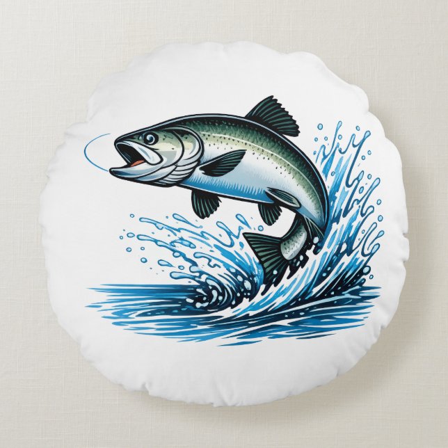 Jumping Salmon Splash Gift for Fisherman Art Rundes Kissen (Vorderseite)