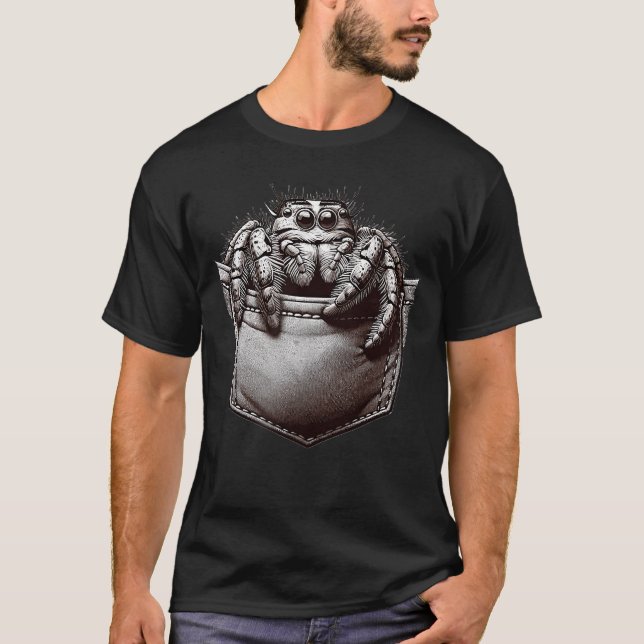 Jumping Spider in Pocket Cute little Jumping Spide T-Shirt (Vorderseite)
