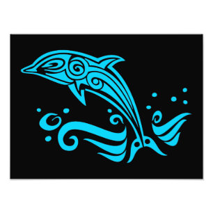 Jumping Tribal Blue Dolphin Fotodruck