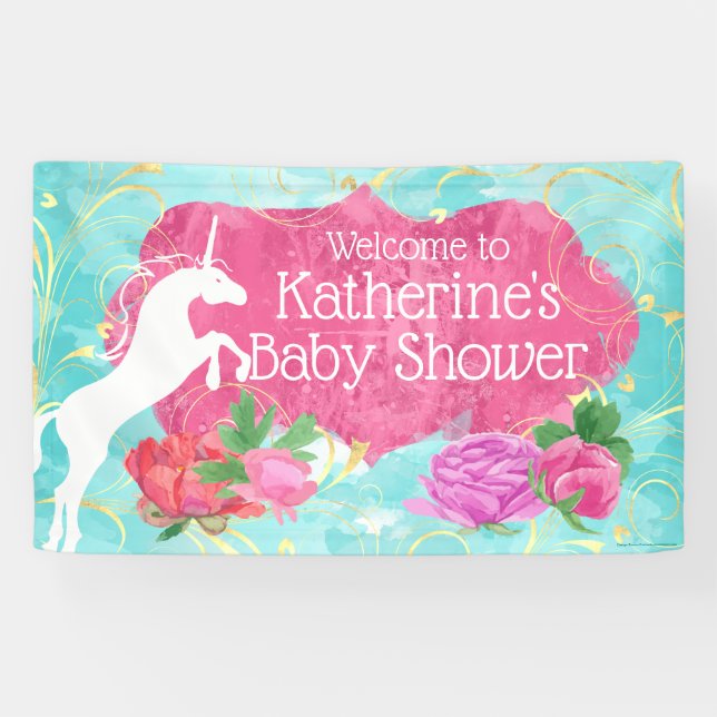 Jumping Unicorn Bright Girls Geburtstag Banner (Horizontal)