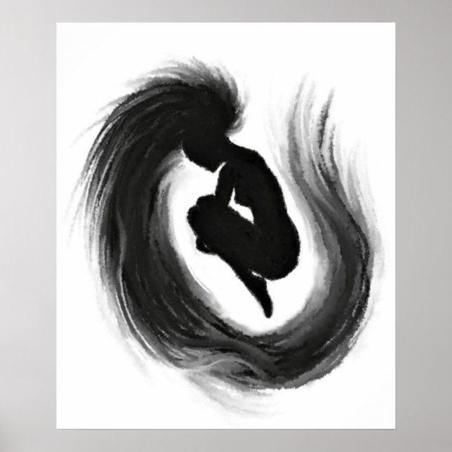 Jumping Woman Emotions Plakat Schwarz-weiße Malere (Vorne)