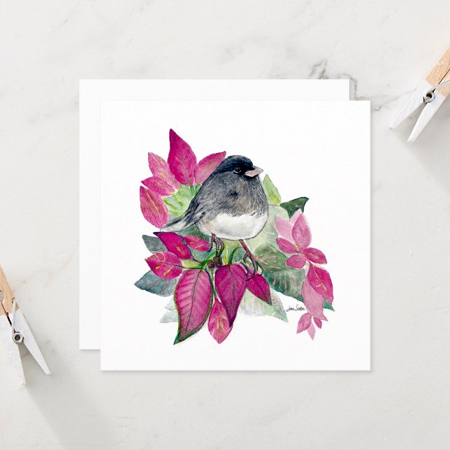 Junco Beautiful Watercolor Mitteilungskarten (Beautiful Watercolor Colored Pencil Dark-Eyed Junco Blank Square Note Cards from Jenn Steffen Art)