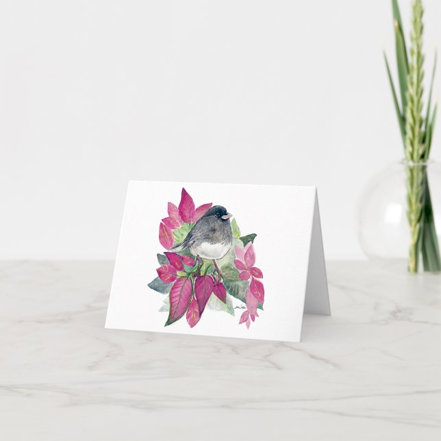 Junco Beautiful Watercolor Note Card (Beautiful Watercolor Colored Pencil Dark Eyed Junco Blank Note Cards from Jenn Steffen Art)