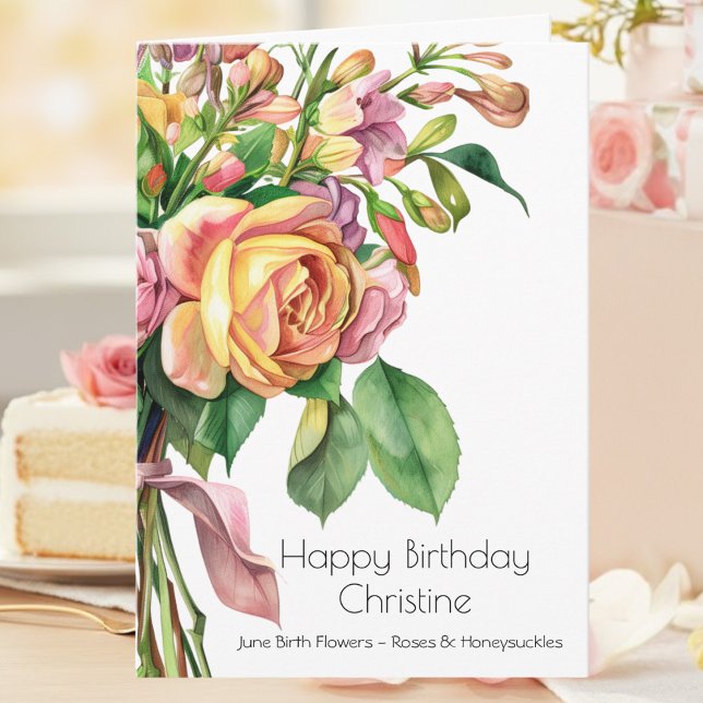 June Birth Flower Birthday Card Roses Honeysuckle Karte (Von Creator hochgeladen)