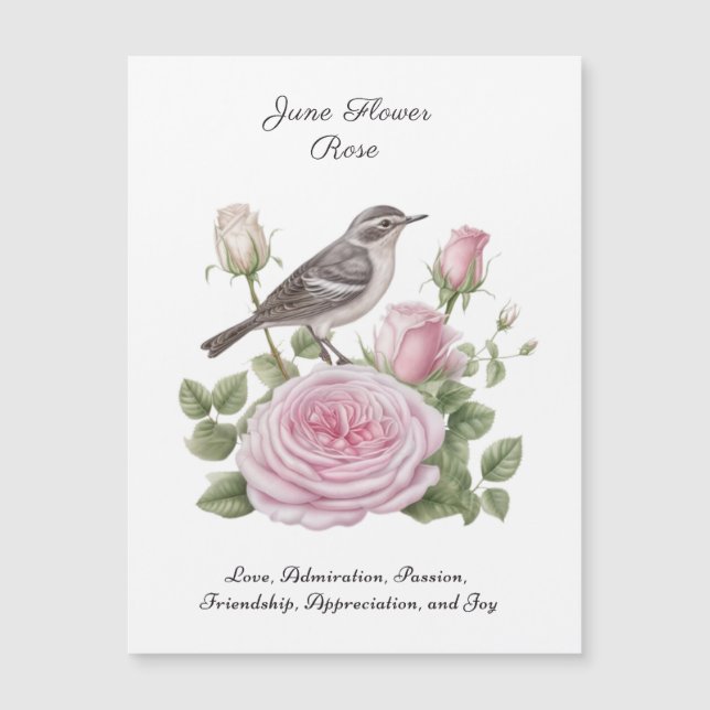 June Birth Month Blume Rose Elegante Magnetkarte (Vorderseite)