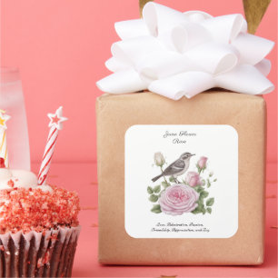 June Birth Month Blume Rose Elegante Quadratischer Aufkleber