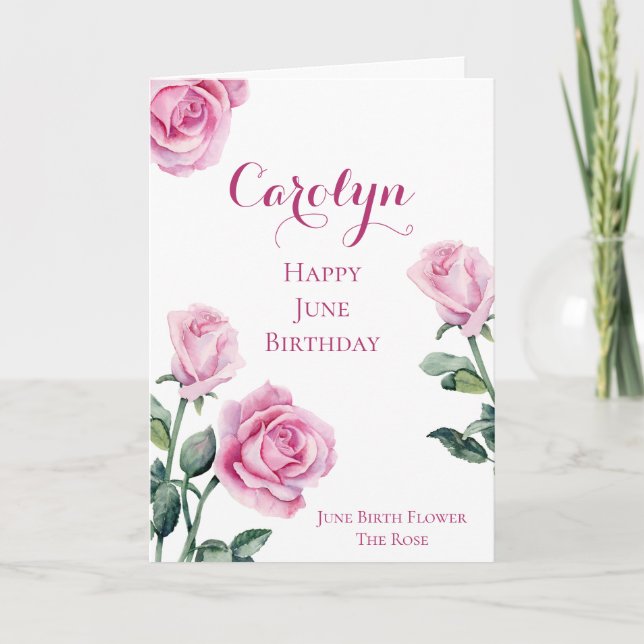 June Birthday Card Geburtsmonat Blume Rose Karte (Vorderseite)