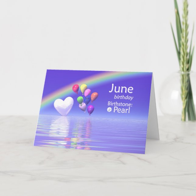 June Birthday Pearl Heart Karte (Vorderseite)