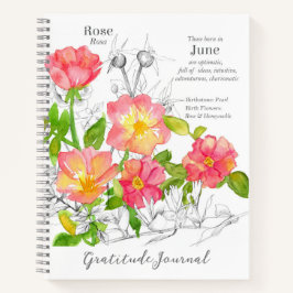 June Birthday Pink Wild Rose Dankesblatt Notizbuch