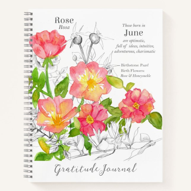 June Birthday Pink Wild Rose Dankesblatt Notizbuch (Vorderseite)