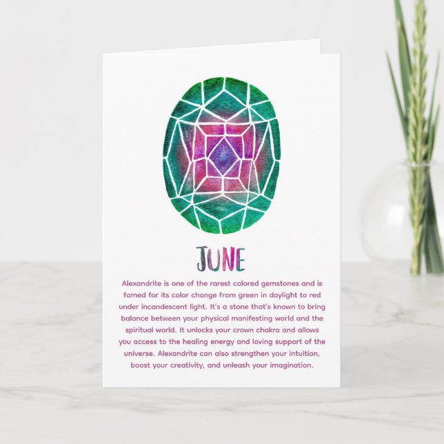 June Birthstone Alexandrite Birthday Watercolor Karte (Vorderseite)