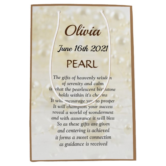 June Birthstone Pearl Design Mittlere Geschenktüte (Vorderseite)