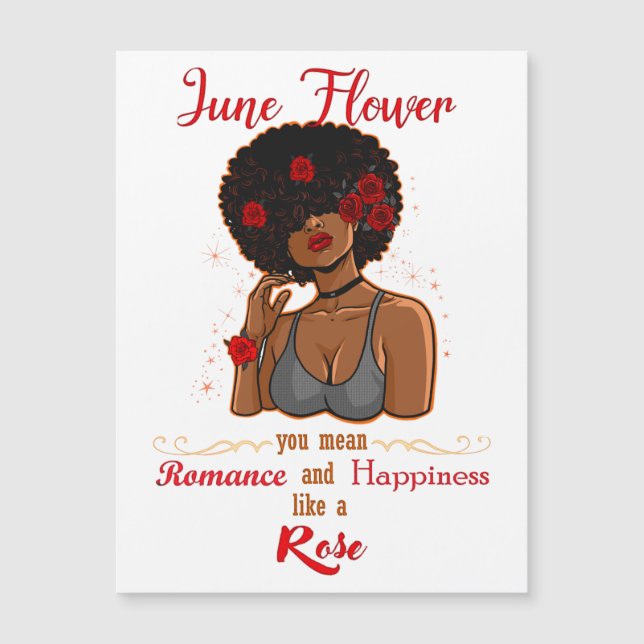 June Blume Rose Black Birthday Queen Melanin Wome Magnetkarte (Vorderseite)