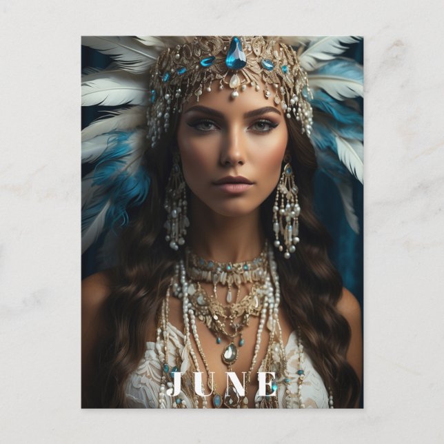 *~ JUNE Boho Frau BIRTHDAY PEARLS AP53 Postkarte (Vorderseite)