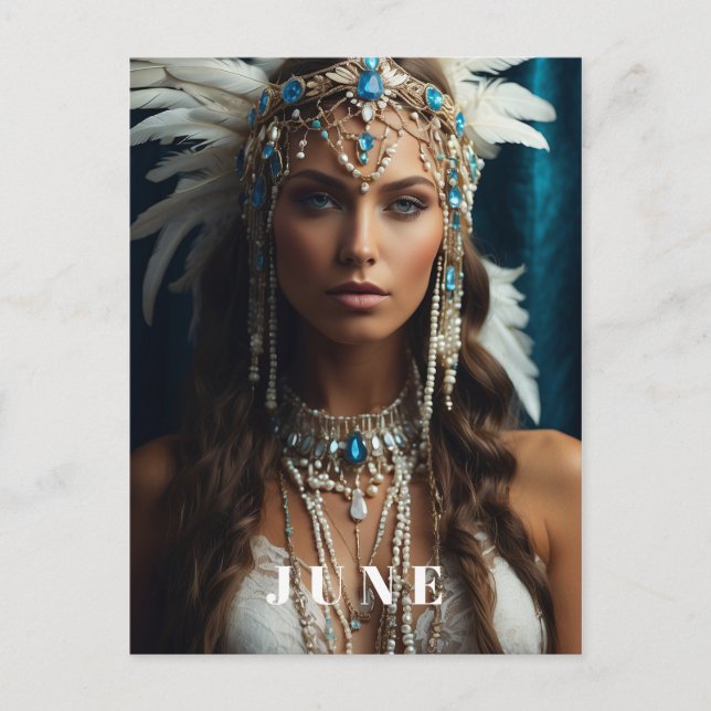 *~ JUNE Boho Frau BIRTHDAY PEARLS AP53 Postkarte (Vorderseite)