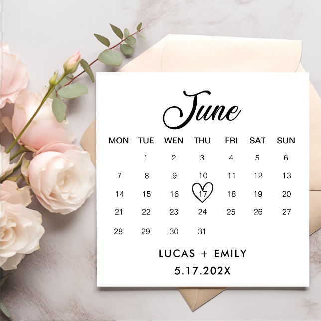 June Calendar Dark Black Wedding Serviette (Von Creator hochgeladen)