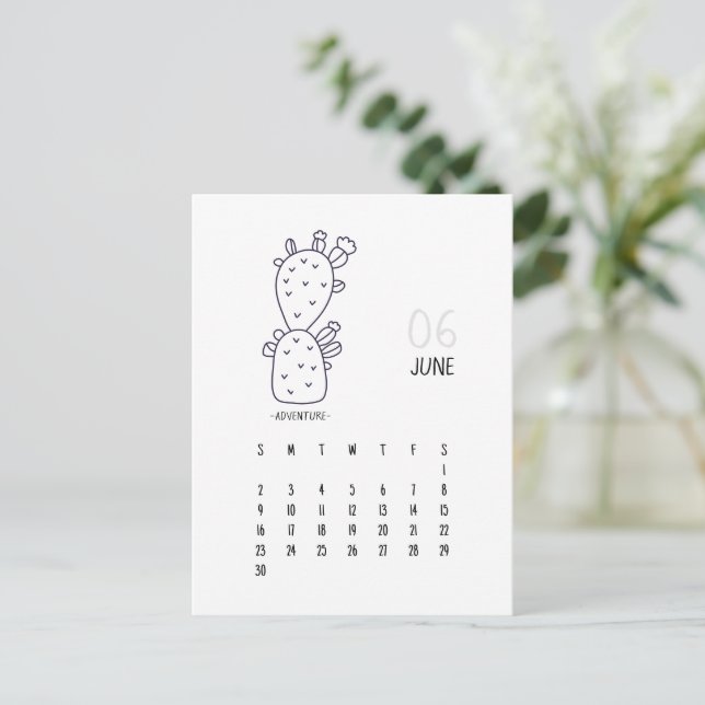 June Customizable Cactus 2024 Calendar Card Postkarte (Stehend Vorderseite)
