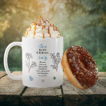 June Rose und Honeysuckle Birthday Keepake Kaffeetasse<br><div class="desc">Der Juni hat zwei Blume und drei Edelsteine zur Geburtstagsfeier für diesen Monat: Blume - Honigsaukeln und Rose; Edelsteine - Mondstein, Alexandrit und Perle. Dieses Design bietet alles. Dieses Design zeigt Details in Weiß- und Mondstein-Blau mit Alexandrit auf schwarzem Hintergrund. Wir haben ihn mit einem "glücklichen Geburtstag"-Gruß gepaart, zusammen mit...</div>