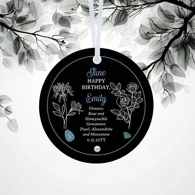 June Rose und Honeysuckle Birthday Keepake Ornament Aus Metall (June Rose and Honeysuckle Floral | Gemstone Birthday Keepsake Metal Ornament)