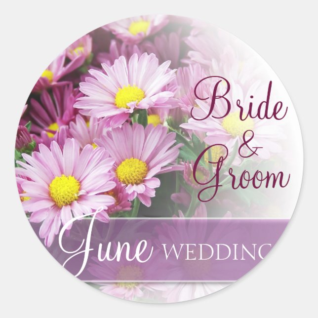 June Wedding - Lavender Daisies Runder Aufkleber (Vorderseite)