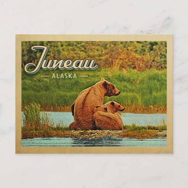 Juneau Alaska Bears Vintage Travel Postkarte (Vorderseite)