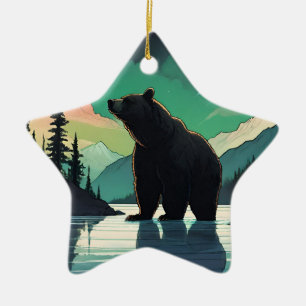 Juneau Alaska Grizzlybär aurora Nordlichter Keramik Ornament