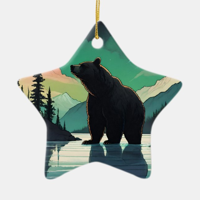 Juneau Alaska Grizzlybär aurora Nordlichter Keramik Ornament (Vorne)
