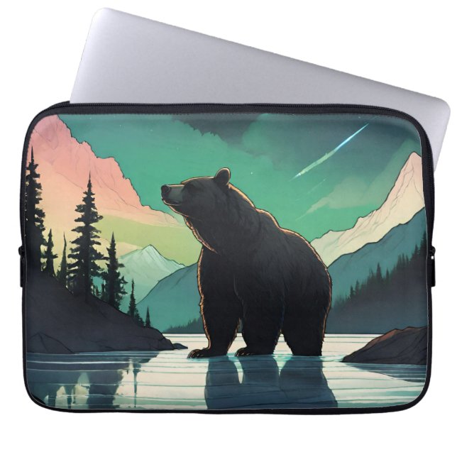 Juneau Alaska Grizzlybär aurora Nordlichter Laptopschutzhülle (Vorderseite)