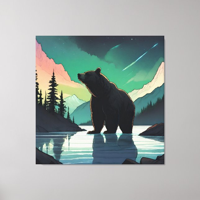 Juneau Alaska Grizzlybär aurora Nordlichter Leinwanddruck (Vorderseite)