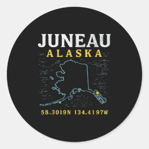 Juneau Alaska Karte Koordinaten, Reisen Runder Aufkleber