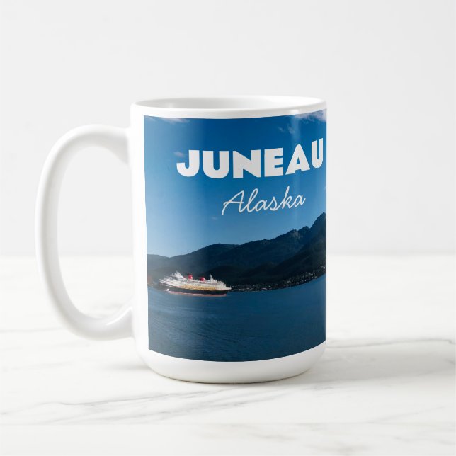 Juneau Alaska Postcard mit Kreuzfahrtschiff Flugze Kaffeetasse (Links)