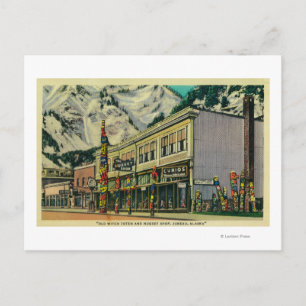 Juneau, Alaska-Sicht auf Totem und Nugge der alten Postkarte