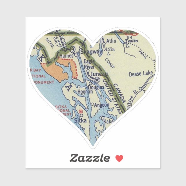 Juneau Alaska Vintage Karte Aufkleber (Blatt)