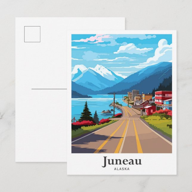 Juneau Alaska Vintage Travel Illustration Postkarte (Vorne/Hinten)