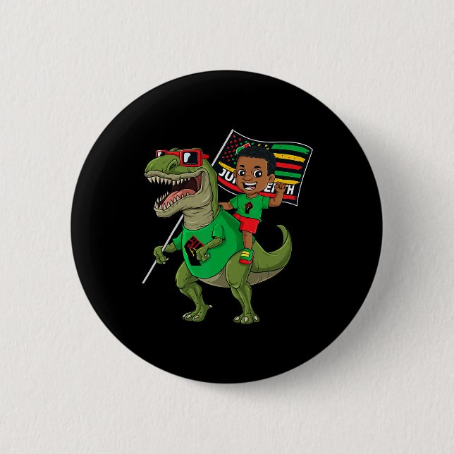Juneteente Black King Riding T Rex Dino Fun Boys K Button (Vorderseite)