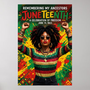 Juneteenth Afro-Frau, Melanin Schwarzes Mädchen Poster