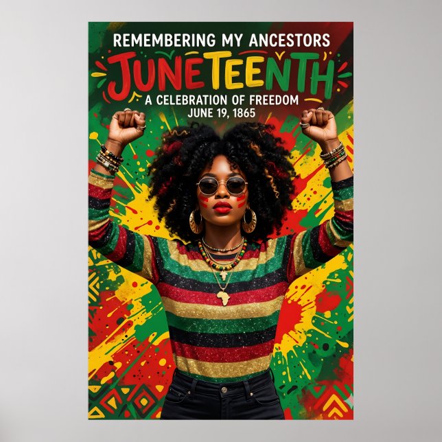 Juneteenth Afro-Frau, Melanin Schwarzes Mädchen Poster (Vorne)