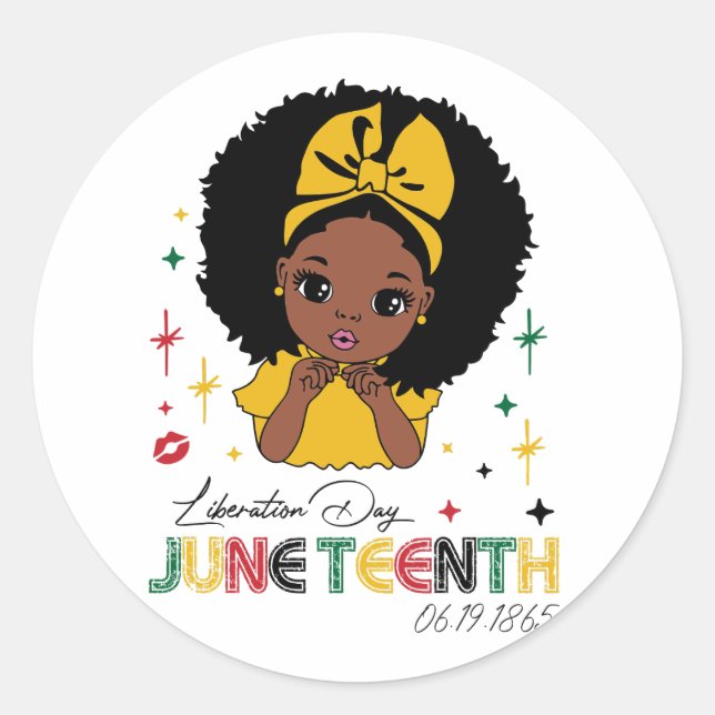 Juneteenth Afro Girl Black Runder Aufkleber (Vorderseite)