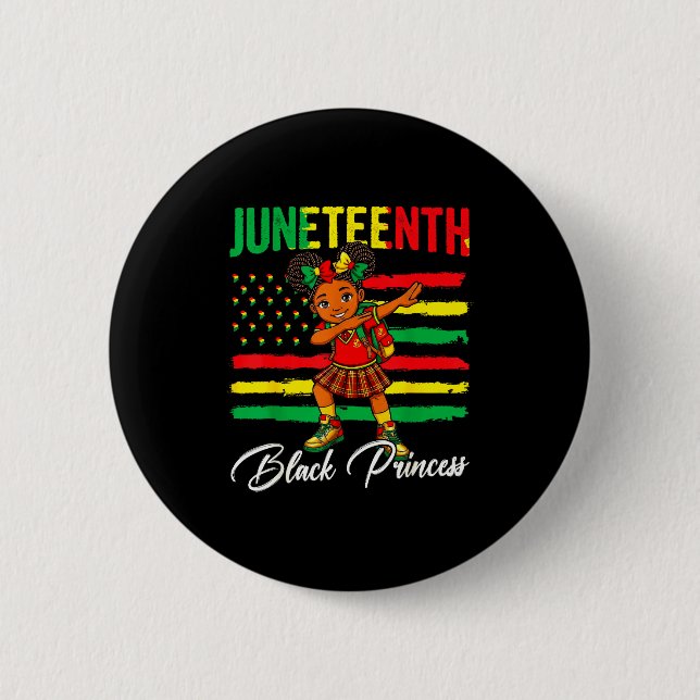 Juneteenth Afro-Mädchen dabbing schwarze Prinzessi Button (Vorderseite)