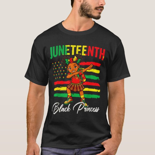Juneteenth Afro-Mädchen dabbing schwarze Prinzessi T-Shirt (Vorderseite)