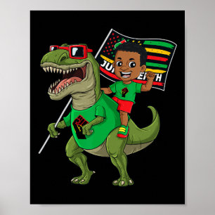 Juneteenth Black King Riding T Rex Dino Funny Boys Poster