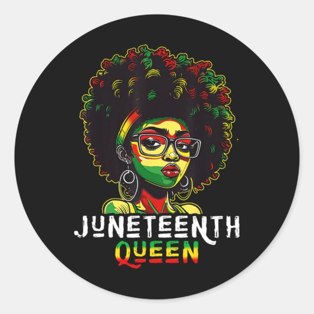 Juneteenth Black Melanin Queen Natural Afro Hair W Runder Aufkleber (Vorderseite)