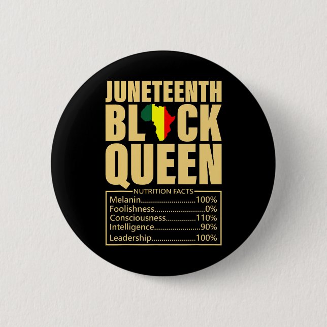 Juneteenth Black Queen Nutrition Facts Black Histo Button (Vorderseite)