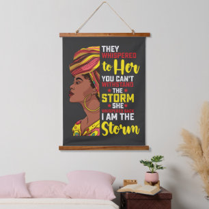 Juneteenth Ich Bin Der Sturm Melanin Schwarzes Mäd Wandteppich Mit Holzrahmen