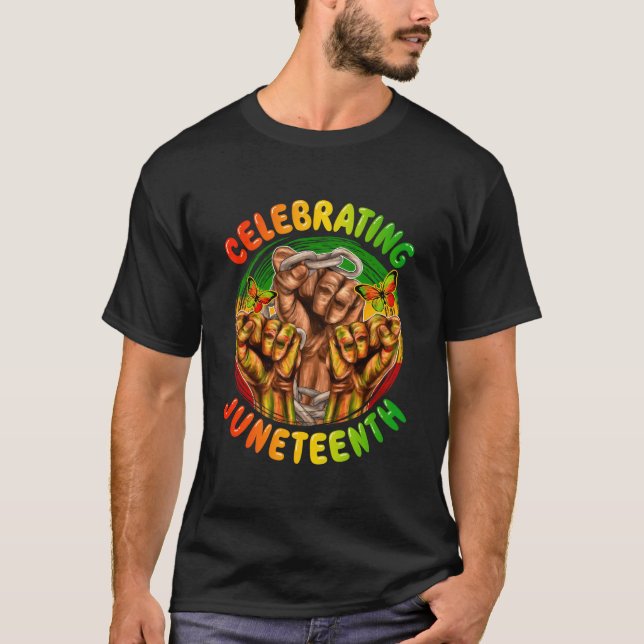 Juneteenth Leopard Schwarz feiern Afroamerikaner T-Shirt (Vorderseite)