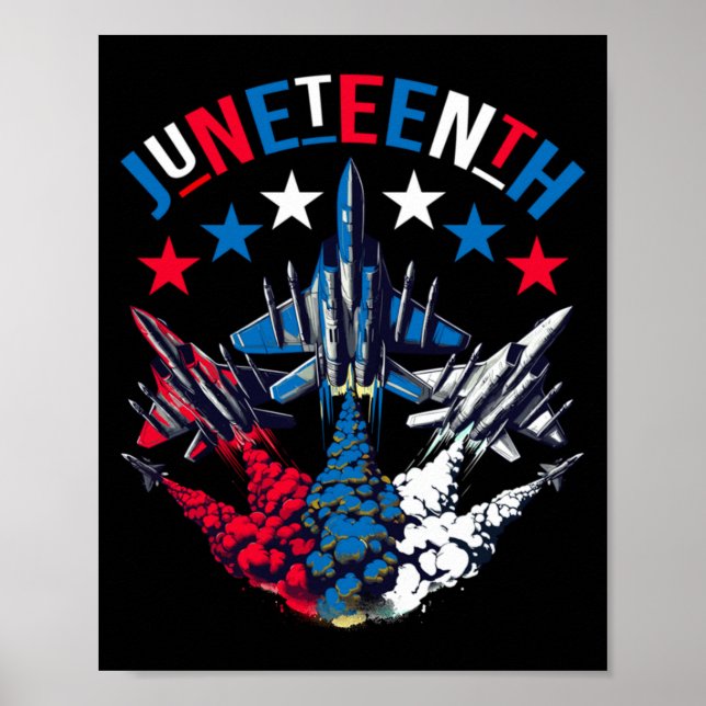 Juneteenth Rot Weiß Blau Flagge Kampfflugzeug Flug Poster (Vorne)