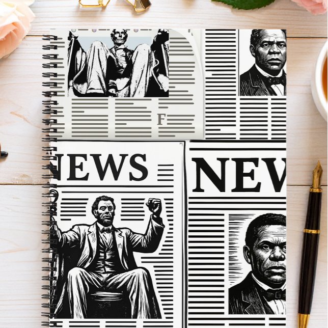 Juneteenth Schwarz-Weiß-Zeitungsdruck  Notizbuch (Von Creator hochgeladen)
