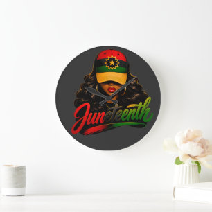 Juneteenth Schwarze Afro Frauen Melanin Freiheit 1 Große Wanduhr